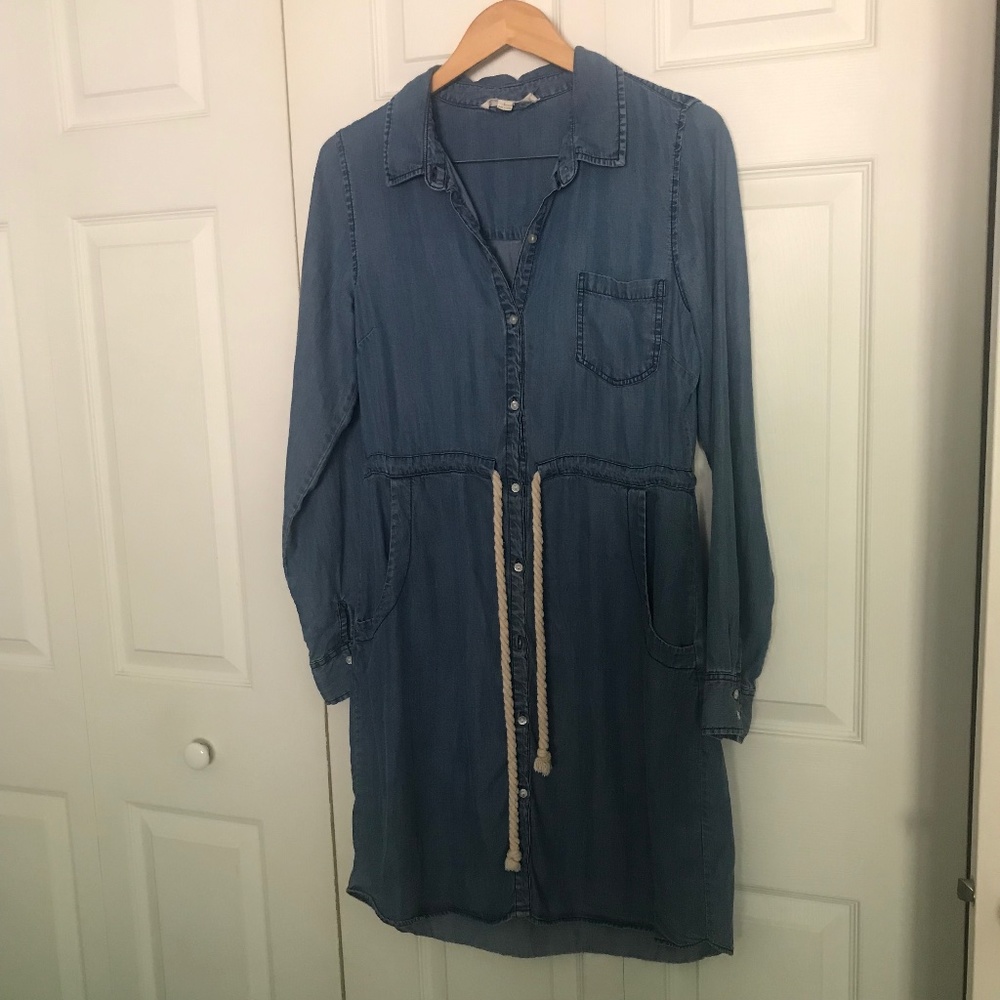 Lovestitch denim drawstring long sleeve shirtdress dress soft tencel L